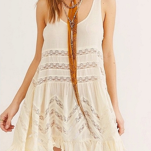 Free People Viole and Lace Trapeze Ivory Beige Slip Dress, XS - Picture 7 of 7